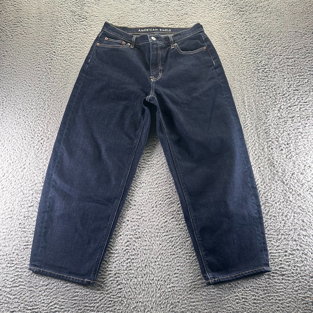 American Eagle Outfitters Barrel Jeans Womens 4 Blue Denim Tapered Leg Stretch